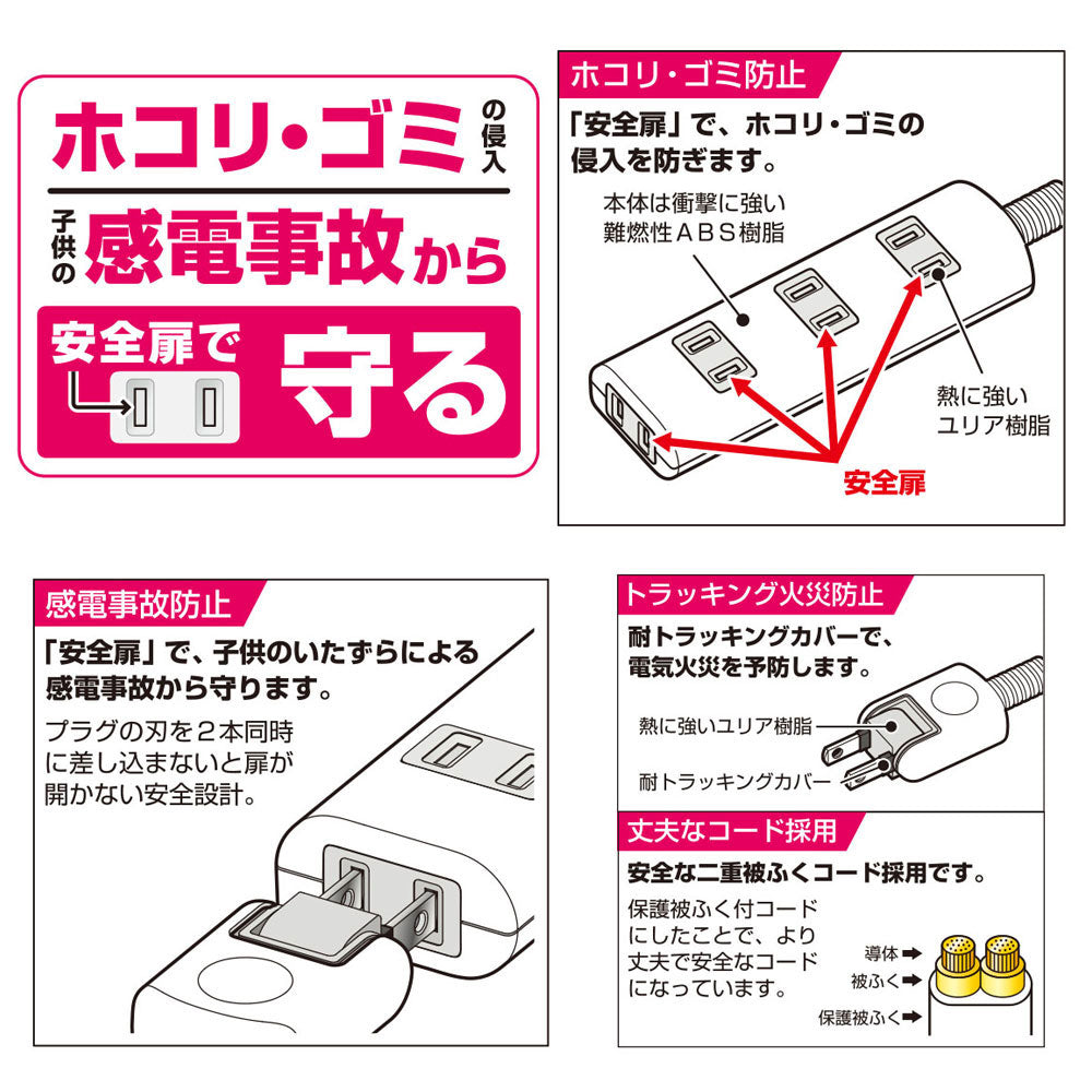 WBT-3010SBN(BK)_1724500_耐雷サージ コード付タップ ブラック 3個口 1m_ELPA（エルパ・朝日電器）