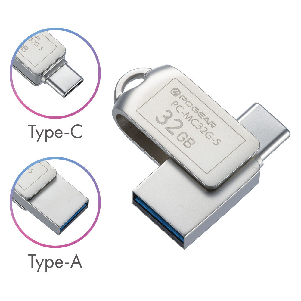 USBメモリ（32GB/USB3.2Gen1/Type-C＆A/回転式キャップ）_01-0063_PC-MC32G-S_OHM（オーム電機）