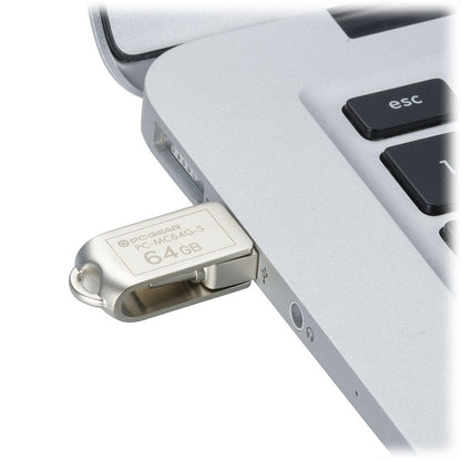 USBメモリ（64GB/USB3.2Gen1/Type-C＆A/回転式キャップ）_01-0064_PC-MC64G-S_OHM（オーム電機）