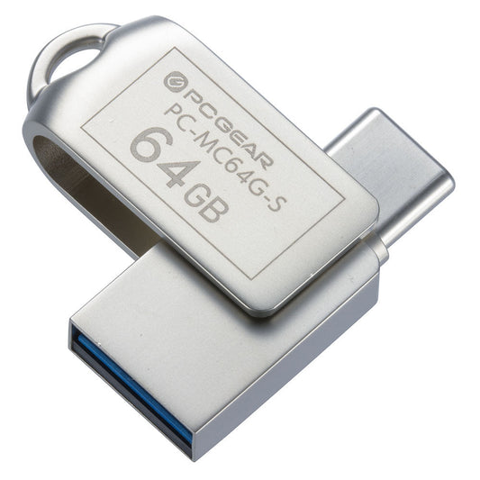 USBメモリ（64GB/USB3.2Gen1/Type-C＆A/回転式キャップ）_01-0064_PC-MC64G-S_OHM（オーム電機）