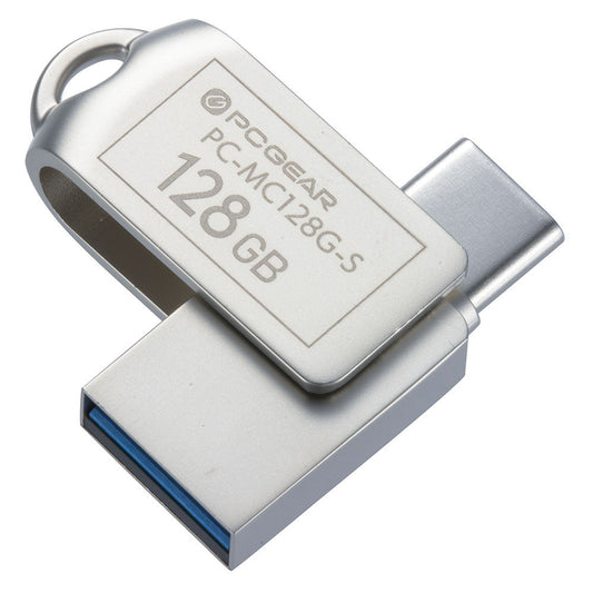 USBメモリ（128GB/USB3.2Gen1/Type-C＆A/回転式キャップ）_01-0065_PC-MC128G-S_OHM（オーム電機）