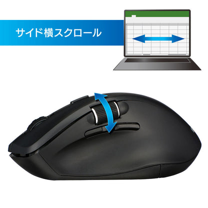 ワイヤレスマウス（サイド横スクロール/7ボタン+2ホイール/Mサイズ/Bluetooth5.2/無線2.4GHz帯/ブラック）_01-3600_PC-SMBWM10 K_OHM（オーム電機）