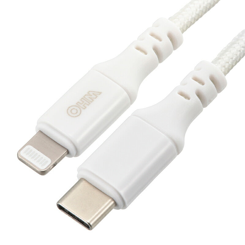 ライトニングケーブル（USB Type-C/USB PD対応/強化メッシュ/0.15m/ホワイト）_01-7110_SIP-L015ECH-W_OHM（オーム電機）