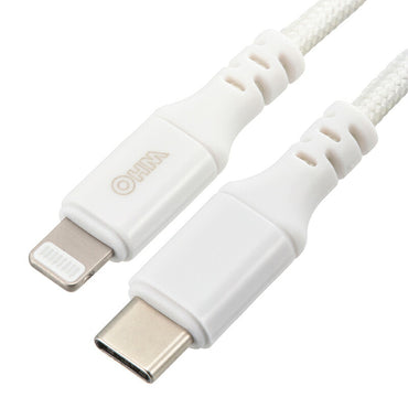 ライトニングケーブル（USB Type-C/USB PD対応/強化メッシュ/0.15m/ホワイト）_01-7110_SIP-L015ECH-W_OHM（オーム電機）