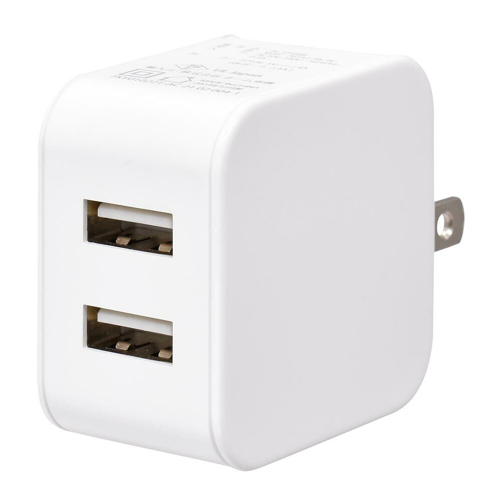 AC充電器（USB Type-A×2/AC100V～240V対応/最大出力12W 2.4A/ホワイト）_01-7169_MAV-AUA12W-W_OHM（オーム電機）