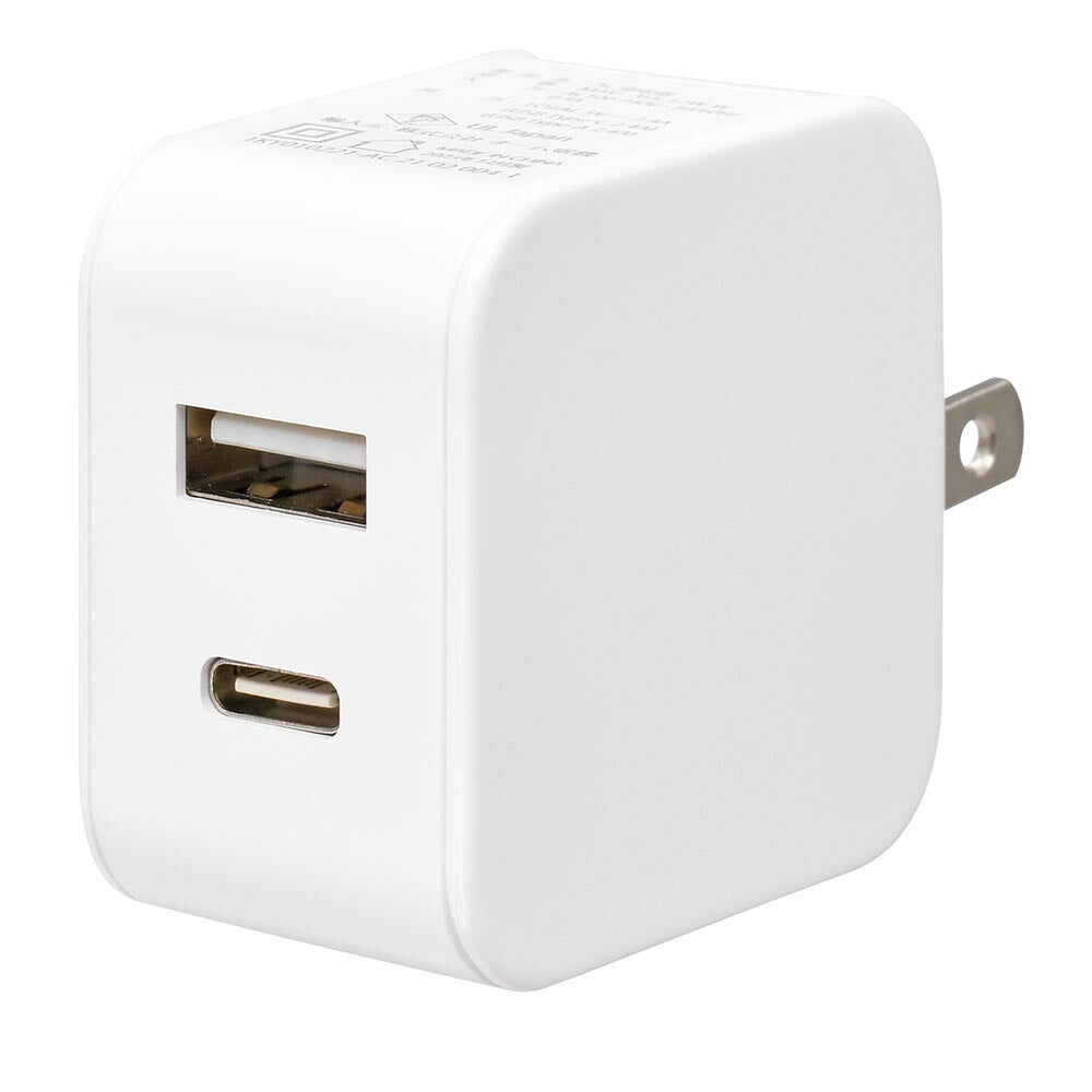 AC充電器（USB Type-C×1、Type-A×1/AC100V～240V対応/最大出力12W 2.4A/ホワイト）_01-7170_MAV-AUC12W-W_OHM（オーム電機）