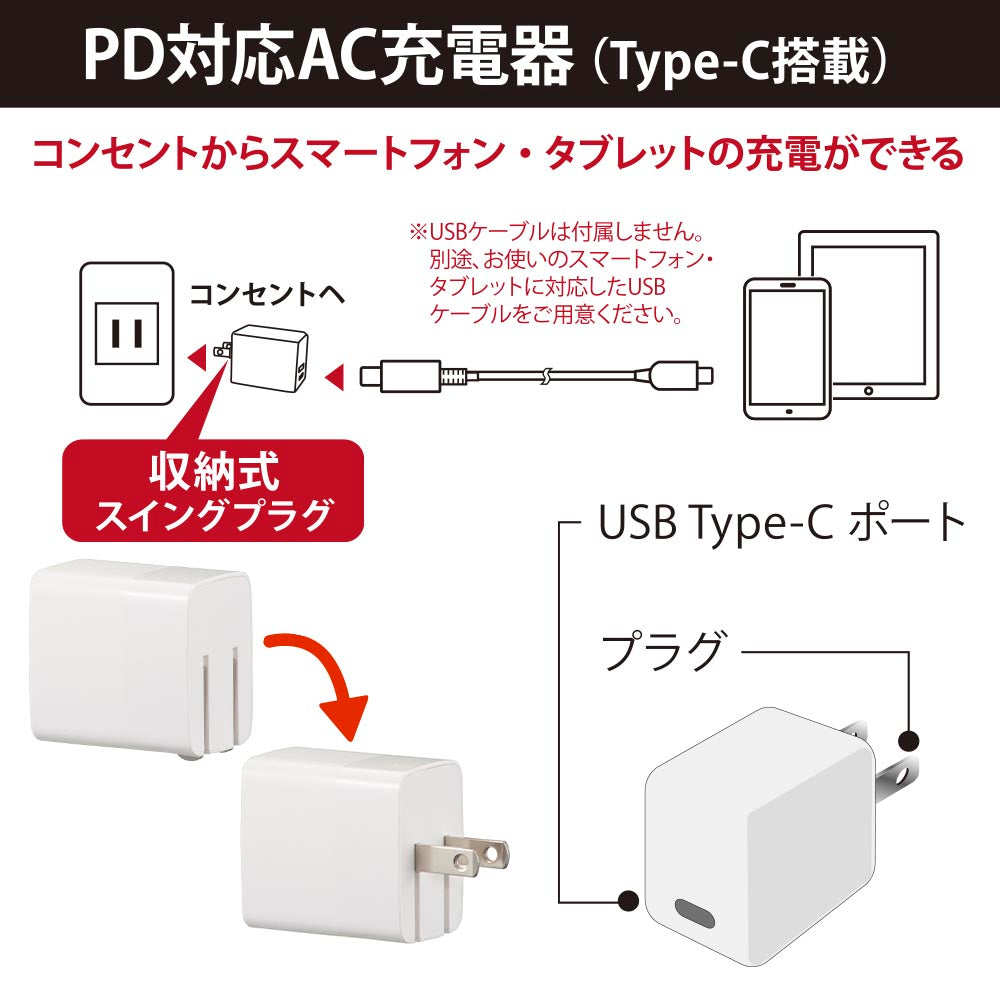 AC充電器（最大出力20Wで急速充電/PD対応/Type-C/収納式プラグ/ホワイト）_01-7171_MAV-AP20W-W_OHM（オーム電機）