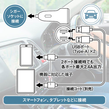 USB カーチャージャー（2.4A×2）_03-6182_MAV-DU248N_OHM（オーム電機）