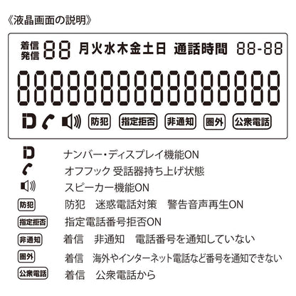 シンプルホン（防犯ボタンで警告音声/プッシュ回線ダイヤル回線切替式/直流抵抗値290Ω）_05-2992_TEL-2992D_OHM（オーム電機）