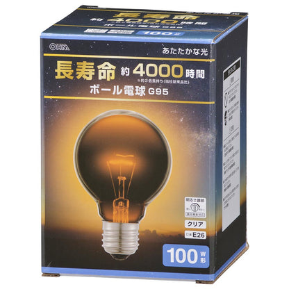 ボール球 長寿命（100W/クリア/電球色/1440 lm/調光機能対応/E26/G95）_06-0865_LB-GL96100K-CN_OHM（オーム電機）