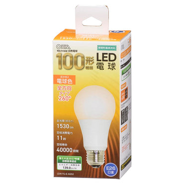 LED電球（100形相当/1530lm/11W/電球色/E26/全方向配光260°/密閉形器具対応）_06-3294_LDA11L-G AG52_OHM（オーム電機）