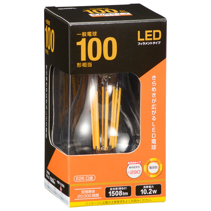 LEDフィラメントタイプ電球 クリア（100形相当/1508lm/電球色/E26/全方向配光290°）_06-3457_LDA10L C6_OHM（オーム電機）