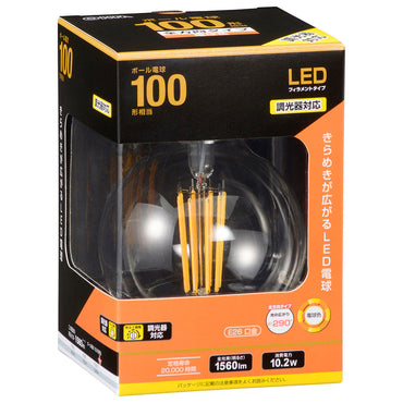 LEDフィラメントタイプ電球 ボール球形（100形相当/1560lm/電球色/G95/E26/全方向配光290°/調光器対応）_06-3460_LDG10L/D C6_OHM（オーム電機）