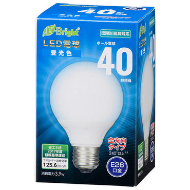 LED電球 ボール球形（40形相当/昼光色/490lm/E26/全方向配光240°/密閉形器具対応）_06-3596_LDG4D-G 7AG20_OHM（オーム電機）