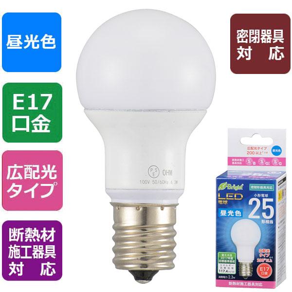 LED電球 小形（25形相当/270lm/昼光色/E17/広配光200°/密閉器具対応/断熱材施工器具対応）_06-3622_LDA2D-G-E17 IH2R1_OHM オーム電機