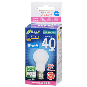 LED電球 小形（40形相当/520lm/昼光色/E17/広配光200°/密閉器具対応/断熱材施工器具対応）_06-3624_LDA4D-G-E17 IH2R1_OHM（オーム電機）