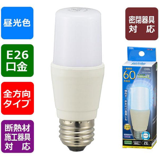 LED電球 T形（60形相当/895lm/昼光色/E26/全方向270°/密閉形器具対応/断熱材施工器具対応）_06-3748_LDT7D-G IG92_OHM オーム電機