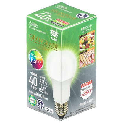 LED電球「GRANGRADE」（40形相当/Ra93/525lm/昼白色/E26/全方向配光280°/密閉形器具対応）_06-3856_LDA5N-G AG6/RA93_OHM（オーム電機）