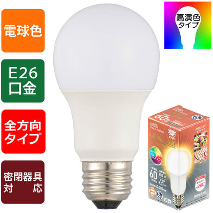 LED電球「GRANGRADE」（60形相当/Ra93/820lm/電球色/E26/全方向配光280°/密閉形器具対応）_06-3861_LDA8L-G AG6/RA93_OHM（オーム電機）