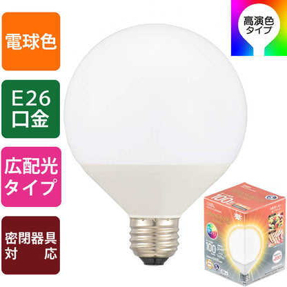 LED電球 ボール球形「GRANGRADE」（100形相当/Ra93/電球色/1419lm/E26/広配光230°/密閉形器具対応）_06-3869_LDG12L-G AG6/RA93_OHM（オーム電機）