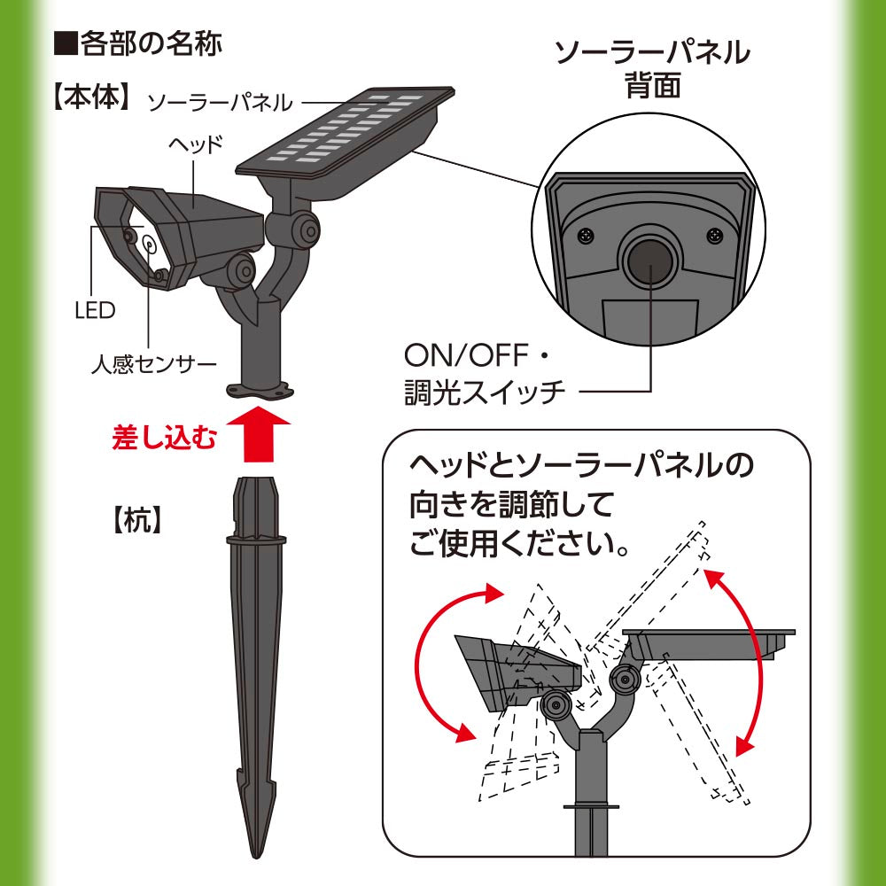 LED庭園灯（ソーラータイプ/明暗・人感センサー付/250 lm/明るさ2段階/防水IPX4 防まつ形）_06-4156_LS-B250JGS-S_OHM（オーム電機）