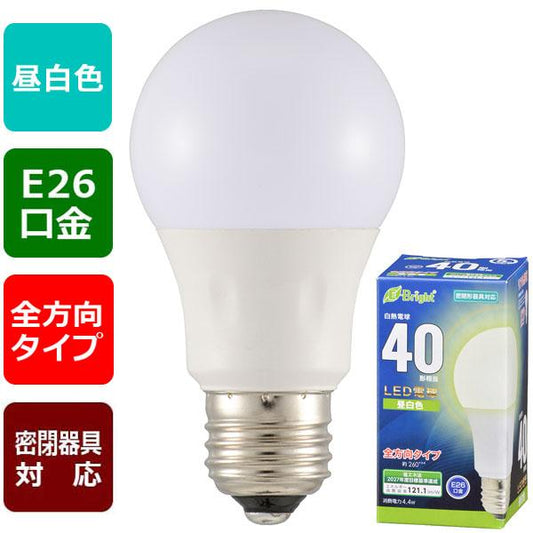 LED電球（40形相当/533lm/4.4W/昼白色/E26/全方向配光260°/密閉形器具対応）_06-4341_LDA4N-G AG27_OHM オーム電機