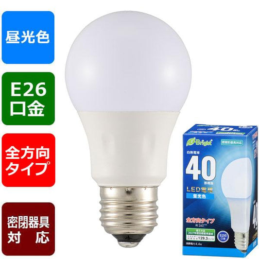 LED電球（40形相当/569lm/昼光色/E26/全方向配光260°/密閉形器具対応）_06-4342_LDA4D-G AG27_OHM オーム電機