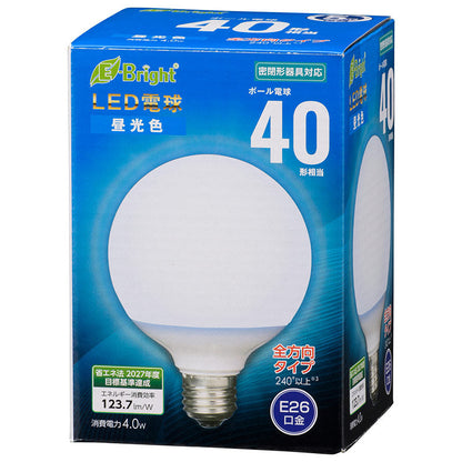 LED電球 ボール球形（40形相当/495lm/昼光色/G95/E26/全方向配光240°/密閉形器具対応）_06-4396_LDG4D-G AG24_OHM（オーム電機）