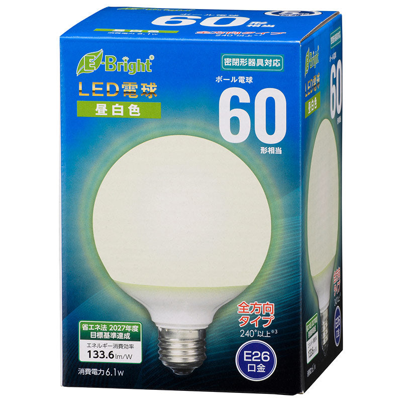 LED電球 ボール球形（60形相当/815lm/昼白色/G95/E26/全方向配光240°/密閉形器具対応）_06-4398_LDG6N-G AG24_OHM（オーム電機）