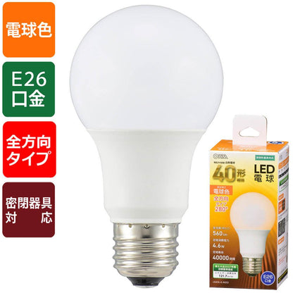 LED電球（40形相当/560lm/電球色/E26/全方向280°/密閉形器具対応）_06-4454_LDA5L-G AG52_OHM（オーム電機）