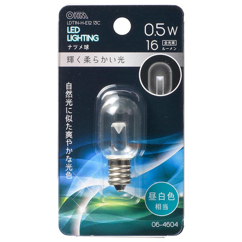 LEDナツメ球（装飾用/0.5W/16lm/昼白色相当/T20/E12/透明クリア）_06-4604_LDT1N-H-E12 13C_OHM オーム電機