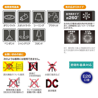 LED電球（100形相当/1560lm/11W/昼白色/E26/全方向配光260°/密閉形器具対応/2個入）_06-4714_LDA11N-G AG52 2P_OHM（オーム電機）