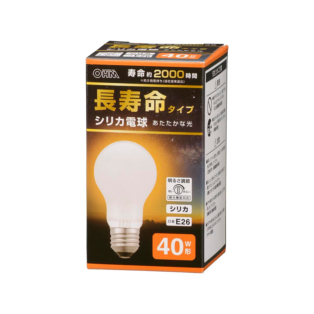 白熱電球 長寿命タイプ（40W形/シリカ/485 lm/38W/E26/電球色/調光機能対応）_06-4748_LB-DL5638WN_OHM（オーム電機）