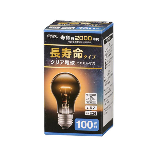 白熱電球 長寿命タイプ（100W形/クリア/1600 lm/95W/E26/電球色/調光機能対応）_06-4751_LB-DL6695CN_OHM（オーム電機）