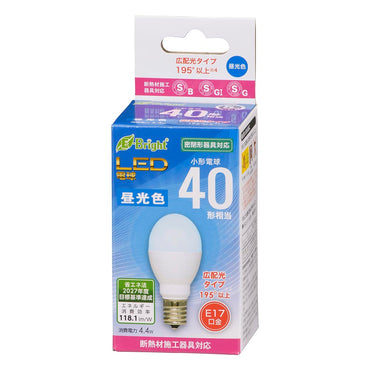 LED電球 小形（40形相当/520 lm/4.4W/昼光色/E17/広配光195°/密閉器具対応/断熱材施工器具対応）_06-4804_LDA4D-G-E17 IH23_OHM（オーム電機）