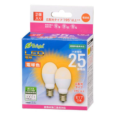 LED電球 小形（25形相当/290 lm/2.6W/電球色/E17/広配光195°/密閉器具対応/断熱材施工器具対応/2個入）_06-4807_LDA3L-G-E17 IH23 2P_OHM（オーム電機）