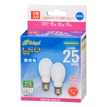 LED電球 小形（25形相当/290 lm/2.6W/昼光色/E17/広配光195°/密閉器具対応/断熱材施工器具対応/2個入）_06-4808_LDA3D-G-E17 IH23 2P_OHM（オーム電機）