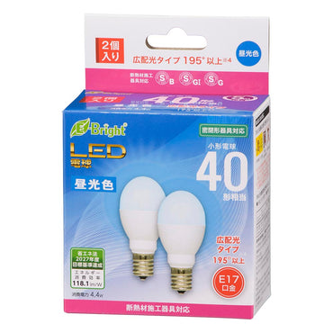 LED電球 小形（40形相当/520 lm/4.4W/昼光色/E17/広配光195°/密閉器具対応/断熱材施工器具対応/2個入）_06-4810_LDA4D-G-E17 IH23 2P_OHM（オーム電機）