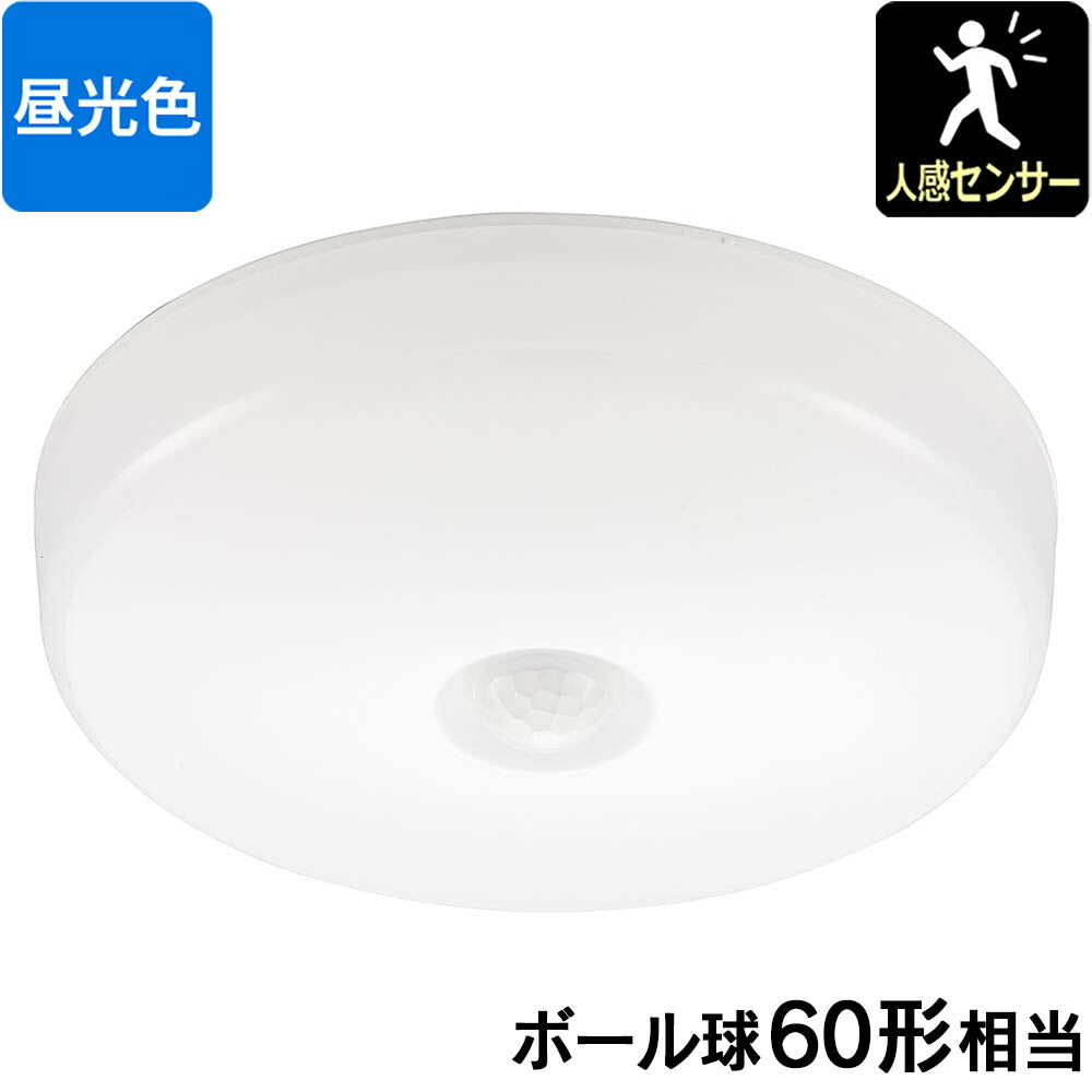 LEDミニシーリングライト （人感センサー付/ボール球60形相当/820 lm/7.6W/昼光色）_06-5064_LE-Y7RB-WD_OHM（オーム電機）