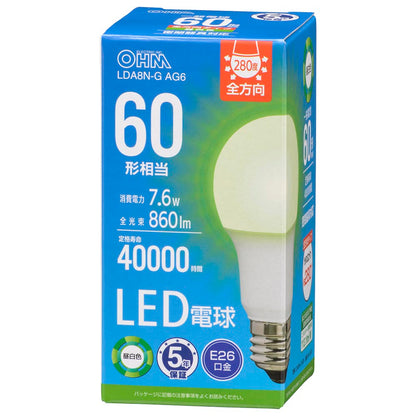 LED電球（60形相当/860lm/昼白色/E26/全方向配光280°/7.6W/密閉器具対応）_06-5515_LDA8N-G AG6_OHM（オーム電機）