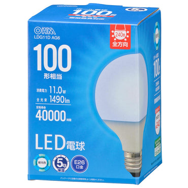 LED電球 ボール球形（100形相当/1490 lm/11.0W/昼光色/E26/全方向配光240°/密閉形器具対応）_06-5532_LDG11D AG6_OHM（オーム電機）