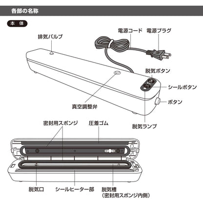 密封パック器（85W/接着部温度140度/脱気+シールで約35秒/ホワイト）_08-0725_COK-E-SL02_OHM（オーム電機）