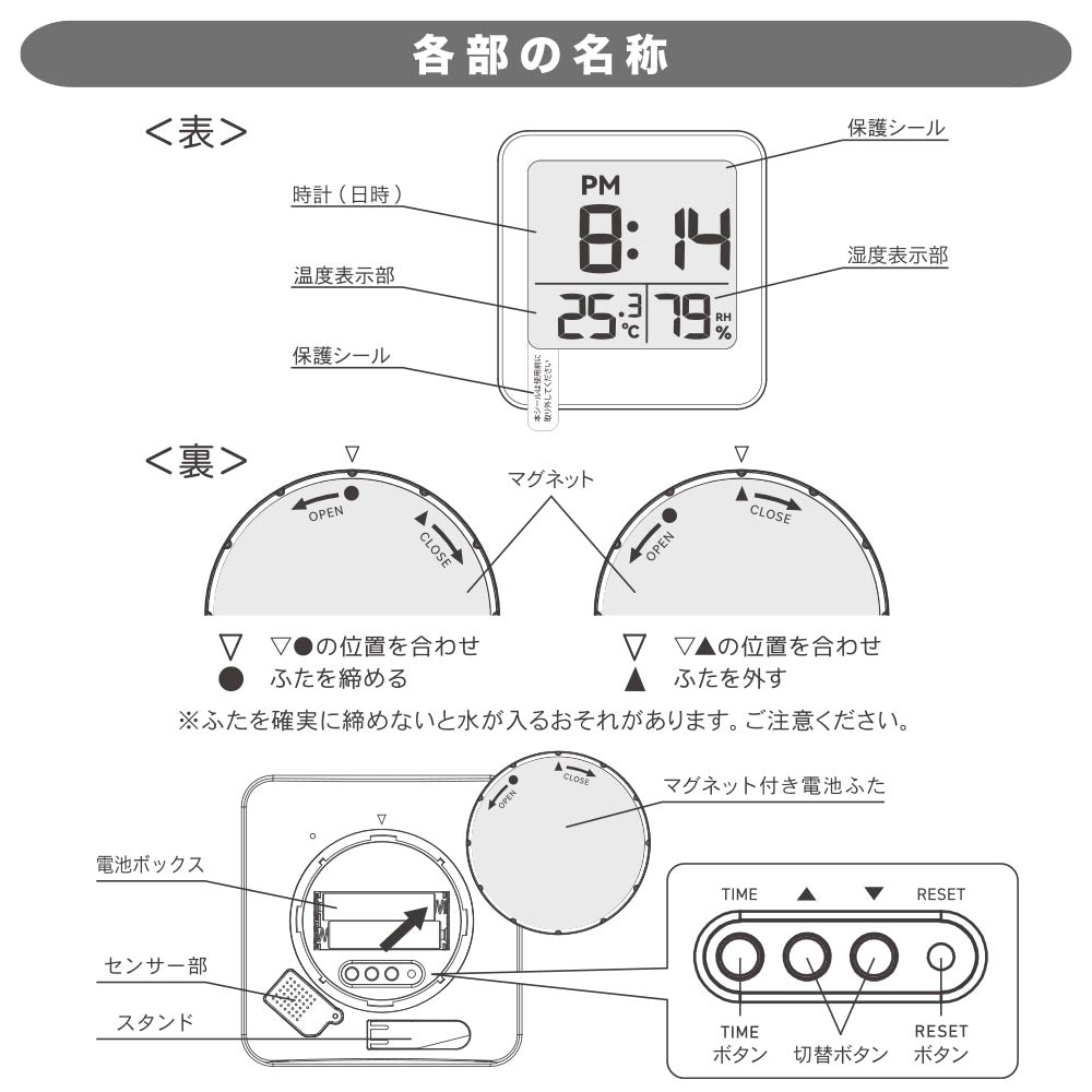 お風呂クロック＆温湿度計（単4形×2本使用/防水性能IPX4/ホワイト）_08-1450_HB-T20-W_OHM（オーム電機）