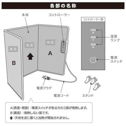 パネルヒーター【足元暖か】（3面仕様/温度調節3段階/180W/1.5kg/コード長1.4m）_08-1470_KIS-PHT01A-GR_OHM（オーム電機）