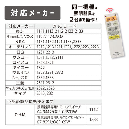 蛍光管シーリングライト専用リモコン（対応メーカー13社/単4形x2本使用/調光ボタン付き）_08-3100_OCR-FLCR4_OHM（オーム電機）