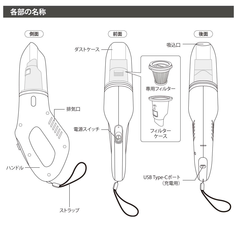 ウェット＆ドライクリーナー【液体も吸える】（乾湿両用/USB充電式/フィルター式）_08-3289_SOJ-HC02R_OHM（オーム電機）