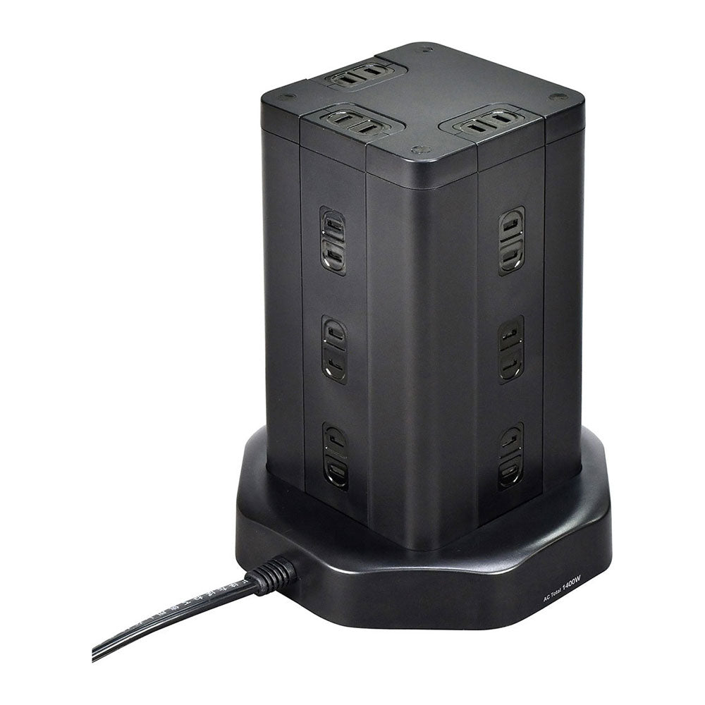 タワー型タップ12P4USB_WBS-TW1204USB-BK_ELPA（エルパ・朝日電器）